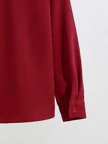 SHEIN Tween Boy Casual Long Sleeve Single-Breasted Solid Color Turn-Down Collar Shirt - Burgundy - View 7