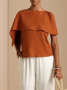 Elafinee Women's Summer Camisole Tank Top + Loose Asymmetrical Cape Shawl - Redwood - View 4