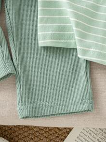 Souflis Souflis 2pcs Toddler Baby Boy Clothes Casual Striped Button Pocket Long Sleeve Soft Top And Pants 2 Piece Sets Outfit Vacation Summer Baby Boy Clothing Sets - Green - View 7