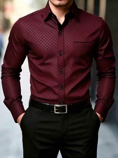Manfinity Mode Men's Formal Casual Streetwear Versatile Commute Striped  Patchwork Long Sleeve Shirt