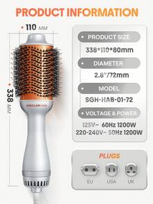 SHEGLAM HAIR Blowout Bliss 豐盈熱風刷、吹風機刷、吹風機刷、4 合 1 吹風機和定型器豐發器，用於乾燥、拉直捲髮豐盈頭髮、GLOSS PRO™ 塗層、內置護理閃亮頭髮、電機速度 33000 轉/分鐘、快速吹乾、3種可調溫度設定、無拖曳、無纏結、無阻礙捲髮刷、熱拉直刷子，熱噴刷，電動刷，適用於所有長度和紋理的風格 - 英國插頭 禮物 粉紅色的 化妝品 海灘 節慶 護髮 假期 夏天 美髮配件 返校 旅行 - 銀色 - 查看 10