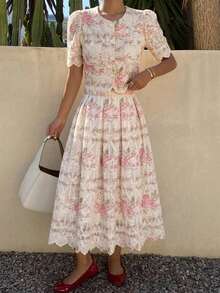 DAZY French Fashion Elegant Polka Dot Lace Embroidered Skirt 2 Pieces Set, High-End Chic Outfit For Girls And Women Summer - Pink - View 2