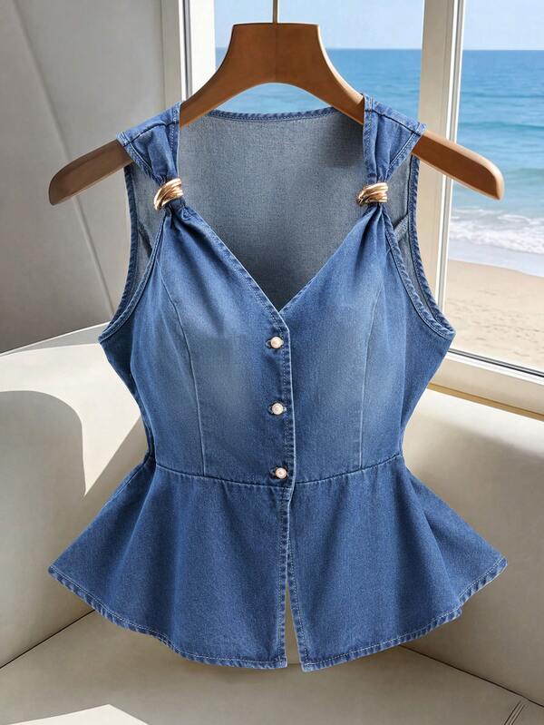 GlowEve Áo khoác denim giặt mài phong cách retro cho nữ size lớn, xuân/hè