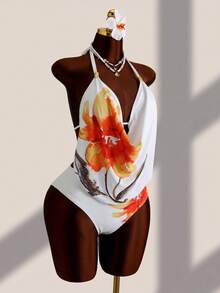 Zestiva Summer Beach Draped Halter Tankini Black Swimsuit - White - View 3