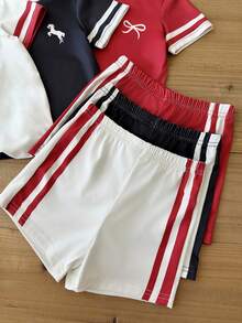 SHEIN 女嬰幼兒新生兒 0-3歲 秋冬春夏休閒風 3色 6件/3套外出套裝 短袖印花上衣與短款印花褲，舒適衣著適合戶外活動 - 彩色 - 查看 8