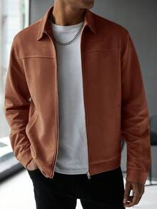 Manfinity CasualCool Chaqueta casual de unicolor para hombre, primavera/otoño, versátil - Marrón - Ver 6