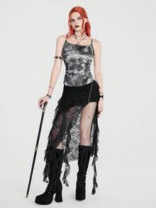 Breakform Casual Versatile Tie-Dye Ruched Camisole Tank Top For Women - Black - View 6