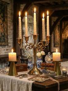 Vintage Retro Candlestick Set (5/3 Arms), Elegant Table Decor For Wedding Banquet, Proposal, Birthday & Family Gathering, Romantic Atmosphere For Outdoor Terrace, Office & Dining. - multicolor - View 2