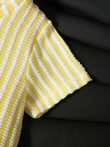 SHEIN 男孩可愛活力海星裝飾T恤短褲套裝，適合休閒、日常外出、度假、上學 - 黃色 - 查看 5