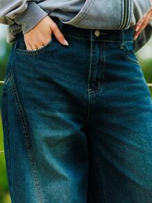 Bela Noronha Women Casual Washed Vintage Wide Leg Baggy Jeans - Blue - View 5