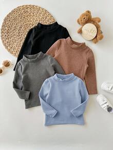 Babygirl Casual Versatile Knit Solid Color Long Sleeve Tops 4pcs/Set - Dusty Blue - View 8