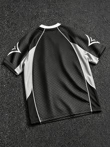 Manfinity EMRG 男士夏季休閒運動字母格紋印花對比色插肩袖寬鬆版型短袖T恤 - 彩色 - 查看 5