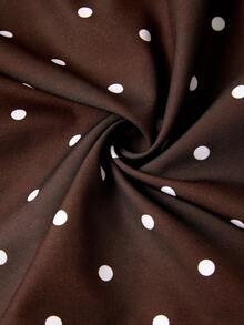 Gownix Sleeveless Tie-Waist Top And A-Line Brown And White Polka Dot Print Set, Comfortable And Easy To Wear Garden Party Summer Elegant - Mocha Brown - View 4