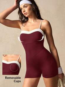 VARSIVA Mono deportivo versátil con bloques de color y tirantes finos para mujer - Burdeos - Ver 12