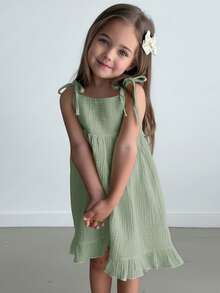SHEIN Vestido de tirantes finos de unicolor tejido para niña joven - verde menta - Ver 1