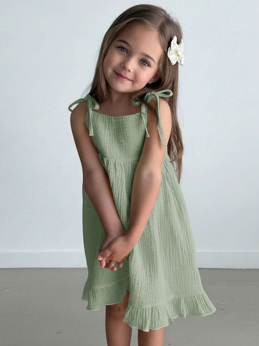 SHEIN Vestido de tirantes finos de unicolor tejido para niña joven - verde menta - Ver 1