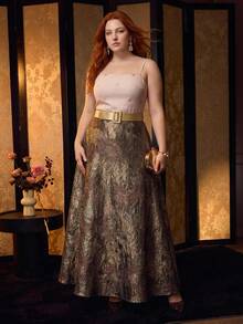 MOTF PREMIUM Rok Jacquard Elegan Model Mengembang untuk Wanita Ukuran Besar - Coklat - View 6
