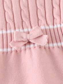 SHEIN Vintaside Kids Baby Girl Sweater Crawling Suit, Pullover Pink Checkered Knit With Flutter Sleeves, Ruffle Collar, Jacquard Pattern, Triangle Knit Bodysuit, Cute - Pink - View 5