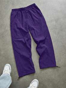 Sport MetroGents Men's Loose Fit Drawstring Waist Letter Print Sports Long Pants - Purple - View 2