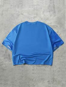 ROMWE MEN Camiseta de manga corta con cuello redondo y estampado de personajes de dibujos animados para hombre - Azul - Ver 7