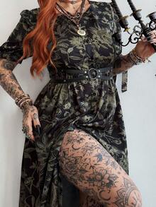 Whyspr Plus Size Spring/Summer Punk Vintage Butterfly Print Vacation Dress - Multicolor - View 7