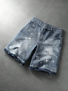 ROMWE MEN Street Life Shorts de mezclilla casuales para hombre con bolsillo y strass - Azul - Ver 7
