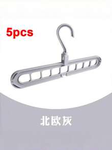9-Hole Adjustable Foldable Clothes Hanger, Non-Slip Space-Saving Collapsible Garment Storage Rack In Solid Gray One Size Fits All, Ideal Wardrobe Organizer For Bedroom, Apartment, Dorm & Daily Family Clothing Arrangement - Grey - View 9