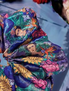Frida Kahlo X SHEIN 1入 時尚亮面緞面柔軟大碼大腸環卡通印花髮圈，適合居家或外出使用，高馬尾適用 - 彩色 - 查看 5
