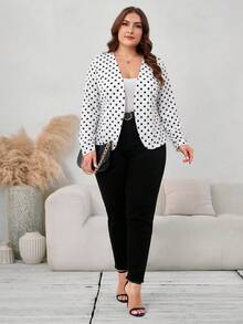 SHEIN Clasi Plus Size Women's Solid Color Simple Daily Long Sleeve Jacket,Business Casual Woman Fall - White - View 6