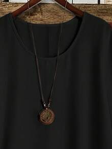 EMERY ROSE 大尺碼休閒純黑色圓領短袖上衣與長褲兩件套，舒適適合夏季日常穿著 - 彩色 - 查看 3