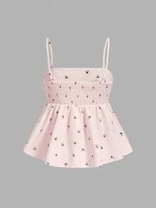 SHEIN MOD 復古清新碎花女款細肩帶背心 - 粉色 - 查看 4