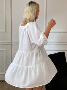 DAZY Camisón de mujer de unicolor holgado con lazo delantero, pijama de verano - Blanco - Ver 2
