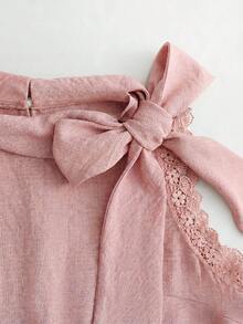 SHEIN Franclia 時尚百搭蕾絲拼接繫帶背心與裙子套裝 - 粉色 - 查看 4