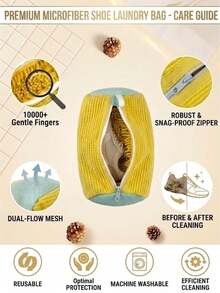 Reusable Sneaker Washing Bag, Suitable For Washing Machine, Shoe Shaped Bag To Maintain Shoe Form, Deep Cleaning Mesh Protection Bag For Sneakers And Loafers, Shoe Care Essential (Yellow/Grey) - Multicolor - View 5