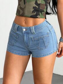 StreetHx Fashion Casual Street Vacation Style Low Waist Denim Shorts - Light Wash - View 3