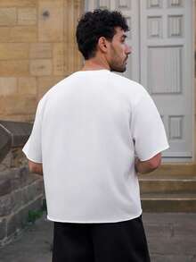 YOUESAWY YOUESAWY Men's Loose Crew Neck Short Sleeve T-Shirt, White, Minimalist Design With Rolled Hem - White - View 2