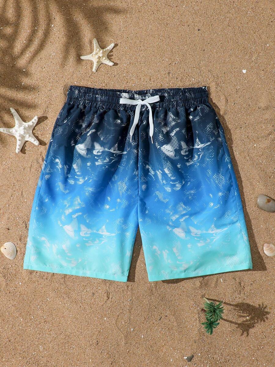 SHEIN Pantalones cortos de baño con cintura elástica y degradado para adolescentes, verano - Multicolor - Ver 1