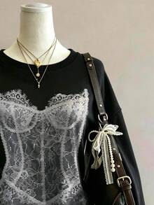 Lalippa 蕾絲印花時尚簡約女款秋冬圓領常規長袖運動衫，送給朋友的禮物 - 彩色 - 查看 3