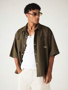 SUMWON Sunc Boxy Fit Short Sleeve Twill Overshirt With Chest Pockets And Snap Buttons Summer Casual - Green - View 4