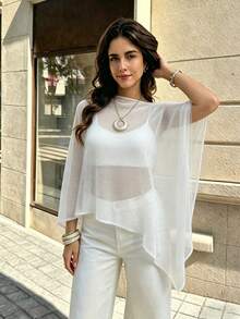 SHEIN Holidaya Women's Solid Color Casual Versatile Daily Wear Knit Top - White - View 4