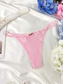 Women Panties Kontras Lace Plain - Berwarna merah muda - View 5