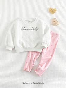 Cozy Pixies 女嬰愛心圖案針織柔軟圓領長袖套頭運動衫與內搭褲2件套 - 白色 - 查看 1