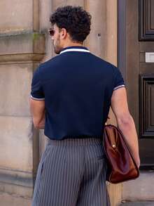 YOUESAWY YOUESAWY Kemeja Polo Kasual Lengan Pendek Bergaris untuk Pria di Musim Panas - Royal Blue - View 2
