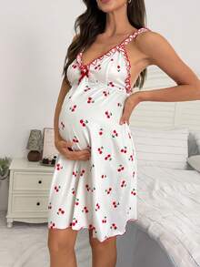Moonlight&Mama Moonlight & Mama Spring/Summer Basic Simple Butterfly And Heart Print Knitted Maternity Nightgown - Light Grey - View 4