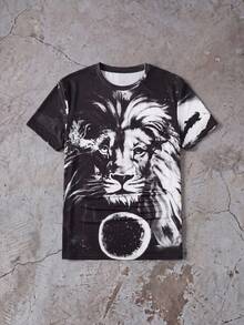 ESTAVOR Camiseta con estampado de león para hombre, de verano - Gris - Ver 6