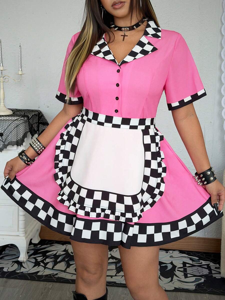 Whyspr Contrast Color Personalized Short Sleeve Street Sexy Mini Dress - Pink - View 1