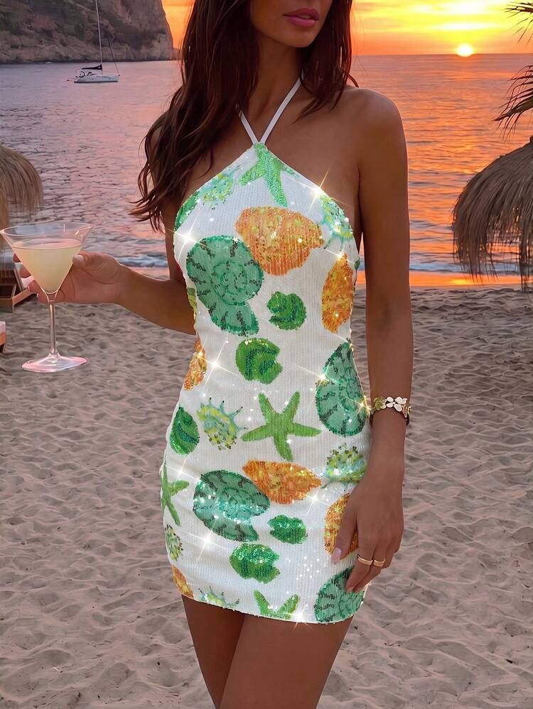 herlipto Days Of Sunshine Dress ミント S Opulessa Spring/Summer Vacation Beaded Halter Mini Dress For Women