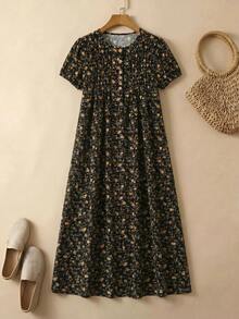 Rusticease Women's Round Neck All-Over Print Casual Party & Travel Long Dress - Black - View 9