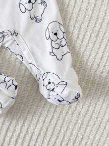 SHEIN 3件裝新生兒長袖連身包屁衣，舒適柔軟居家服，可愛小狗滿版印花圖案，百搭時尚，新生兒最佳禮物首選 - 淺灰色 - 查看 6