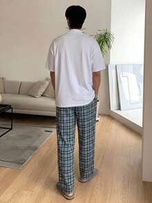 DAZY 春夏綠色格紋長褲與白色假領T恤男士居家休閒套裝睡衣 - 彩色 - 查看 2